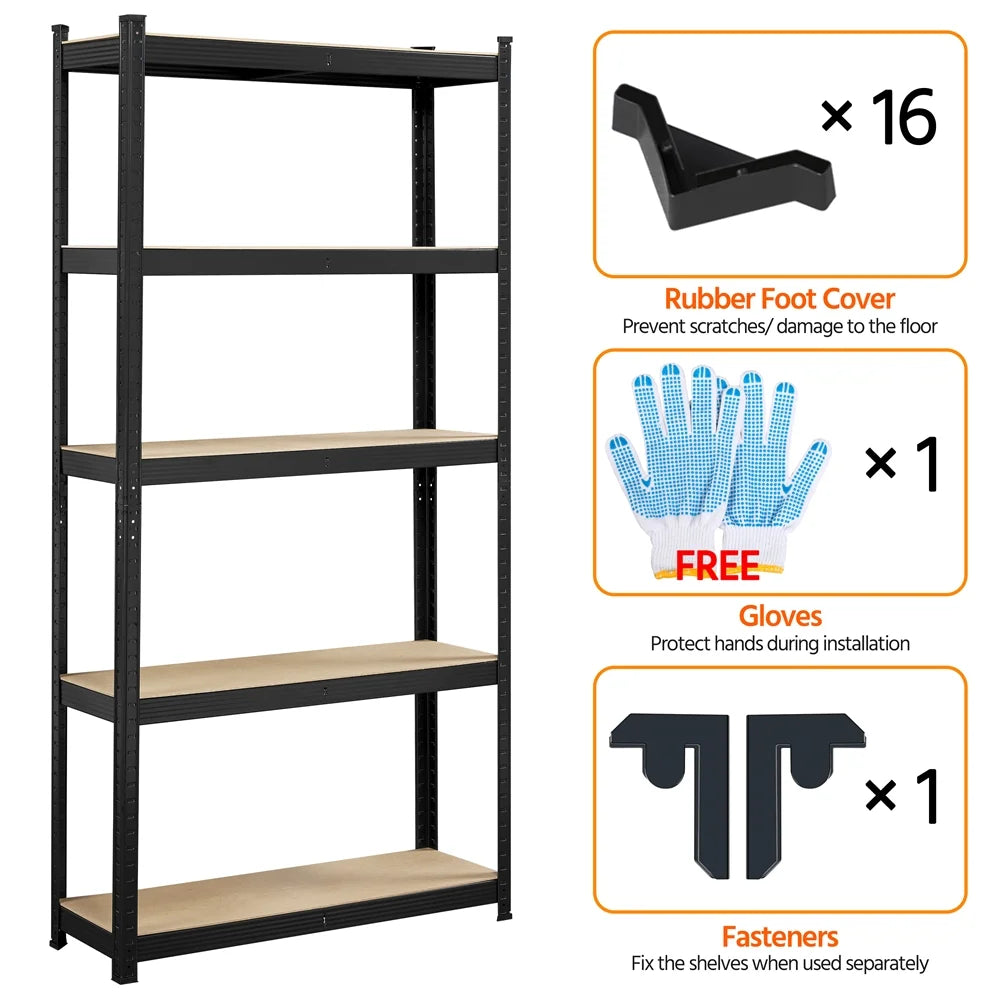 Black 5-Tier Adjustable Steel Storage Shelves M478405