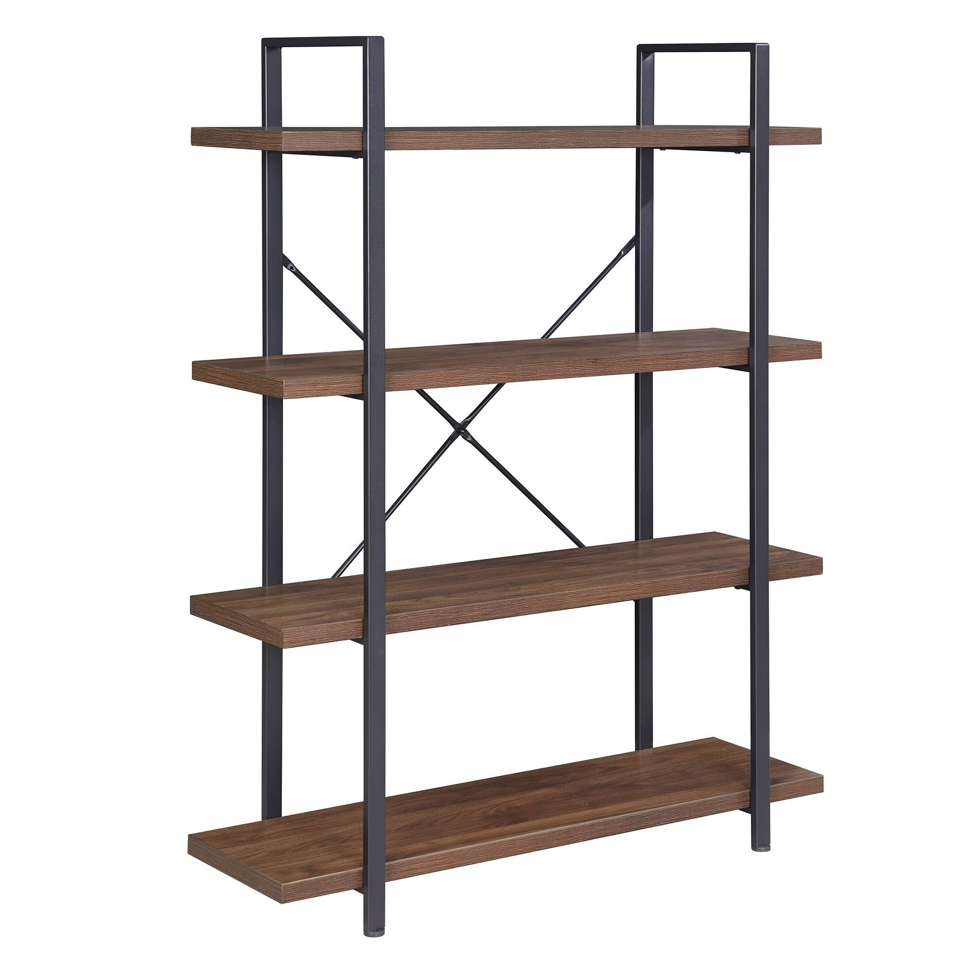 Dark Walnut 3 Shelves Wood & Metal Bookshelf B842