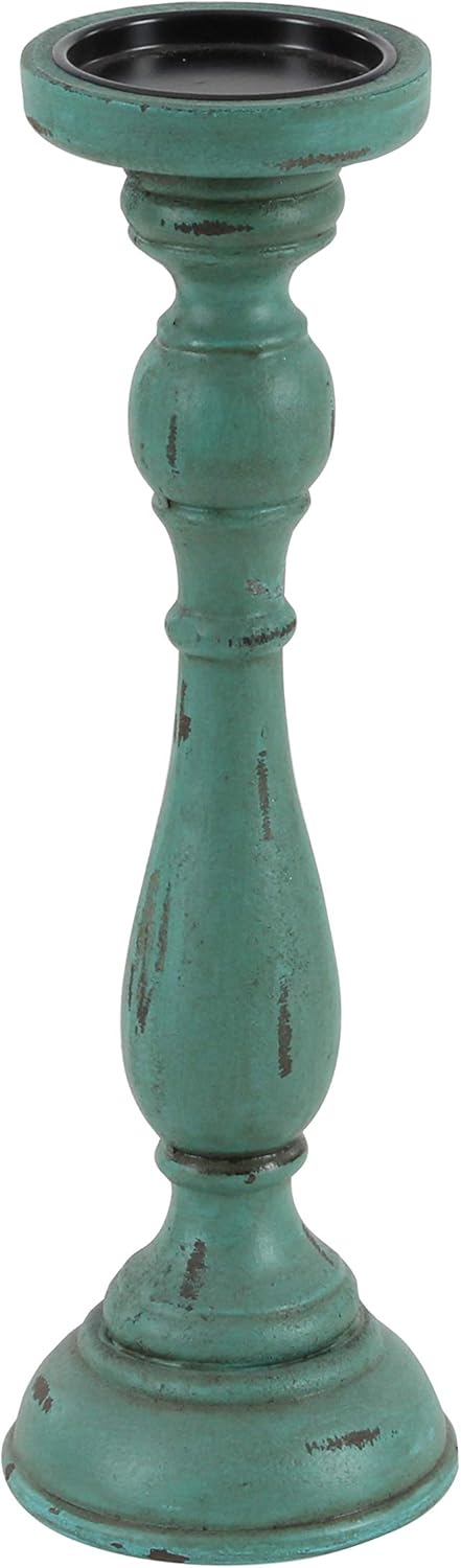 Teal Wood Candle Holder K244