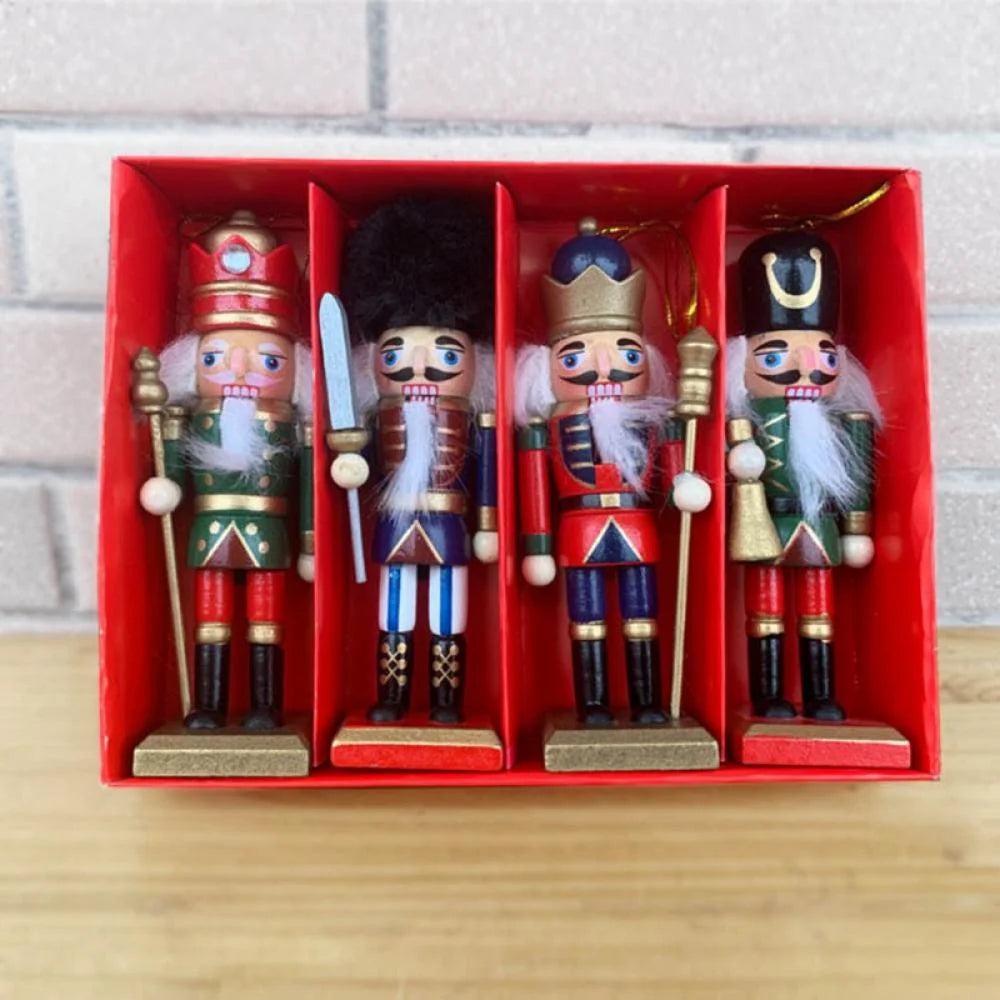 5pcs Wooden Nutcracker Soldier Doll Handcraft Walnut Puppet Toy Home Desktop Decor G894