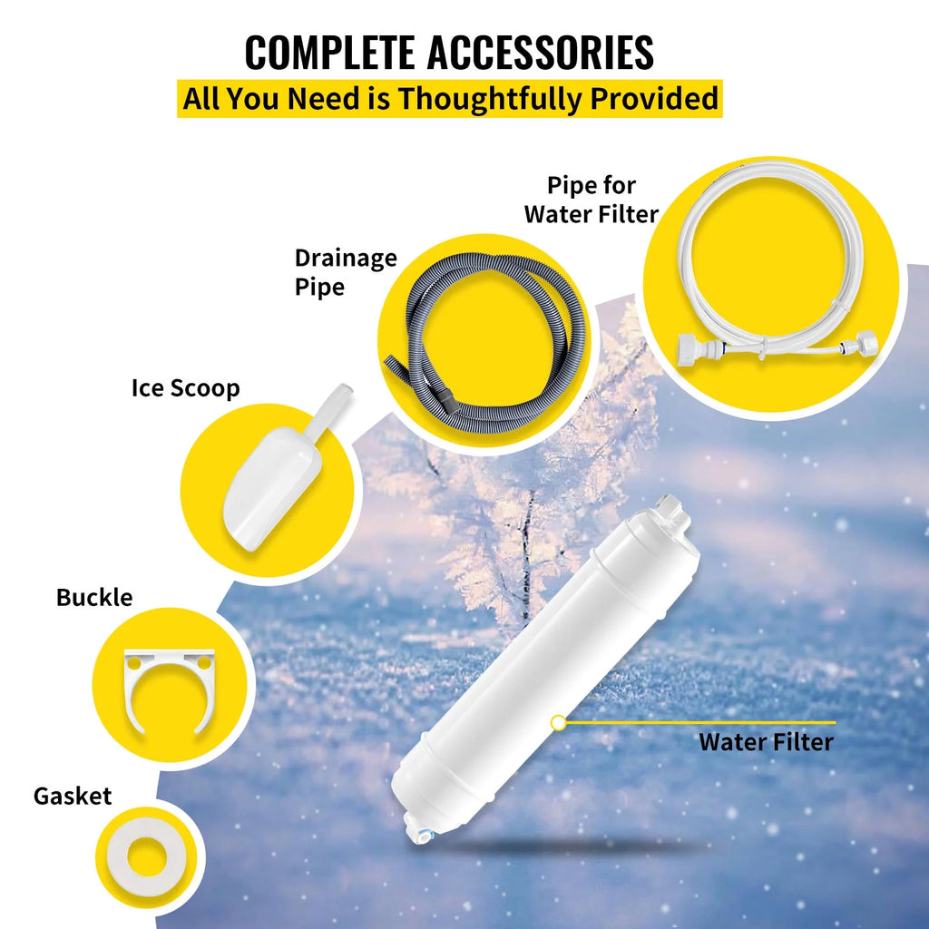 110V Commercial Snowflake Ice Maker 55lbs/24h, Food Grade Stainless Steel, Automatic Operation, Free Standing, Water Filter and Spoon Q776213