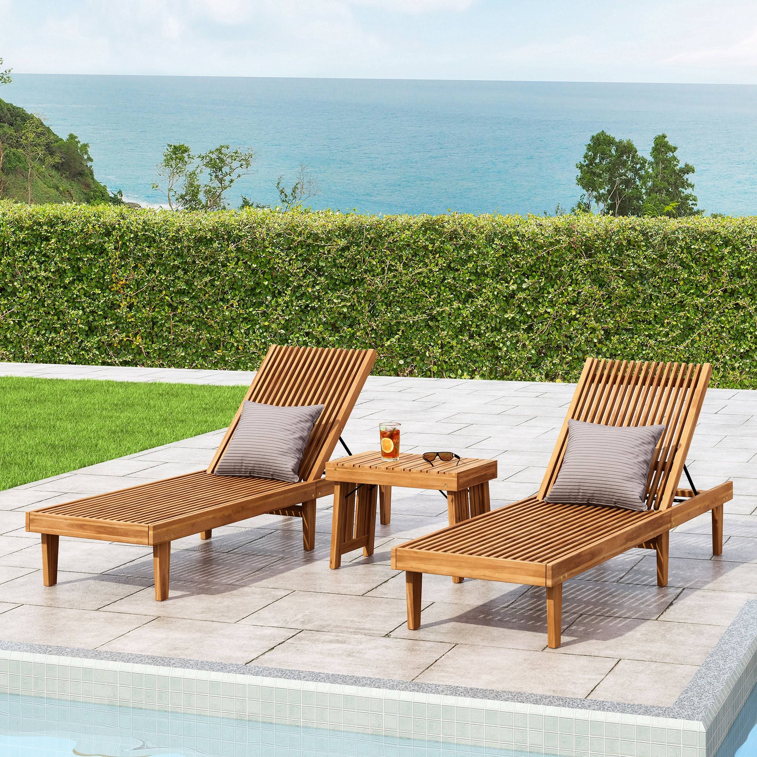 Gray Finish Acacia Wood Chaise Lounge Set A673