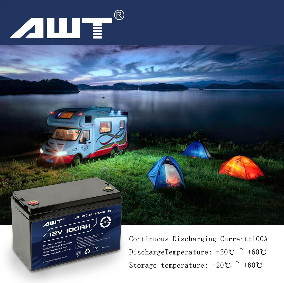 12V 100Ah Deep Cycle Lithium Battery with 100A BMS W7849