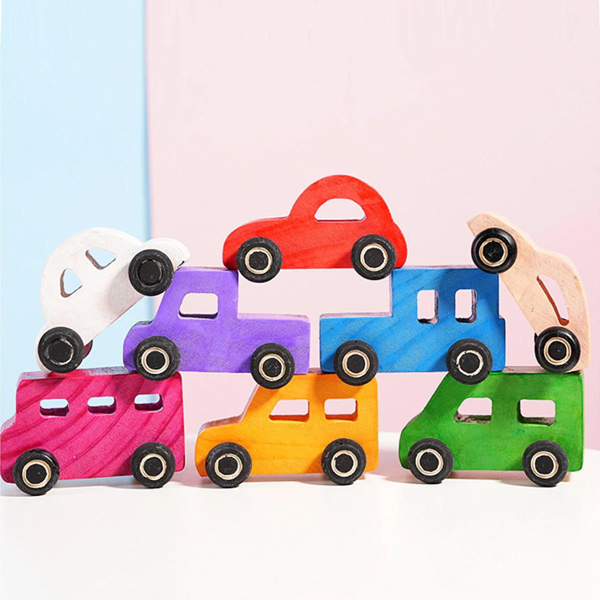 8Pcs Wooden Mini Car Building Blocks Stacking Balance Game Q440819