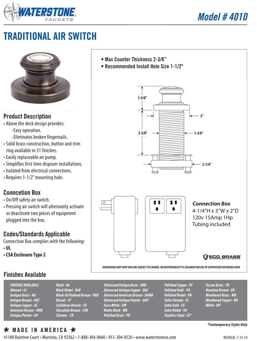 Tuscan Brass Air Switch M7247