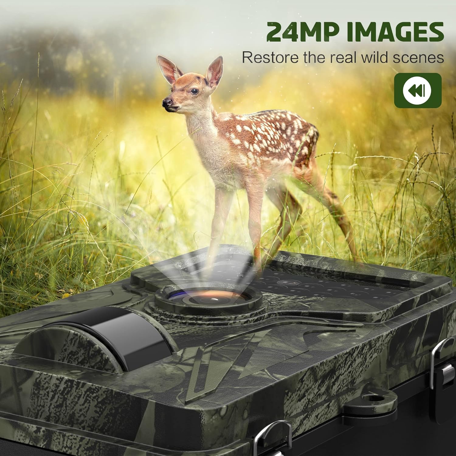 2.7K 24MP Trail Camera 0.2S Trigger 65ft Range No Glow Night Vision IP66 Waterproof 32GB Card Pack of 2 O8259