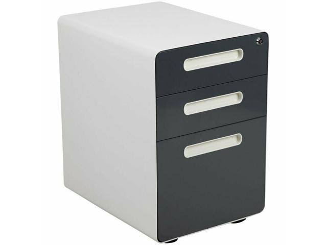 3 Drawer Mobile File Cabinet in White and Charcoal X538534