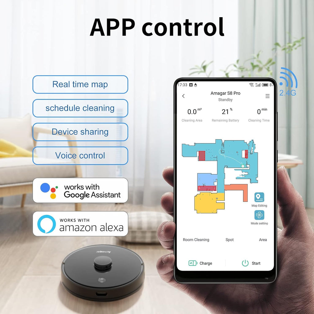 Robot Vacuum and Mop Combo, 3500Pa Suction, 220 Mins Runtime B5360