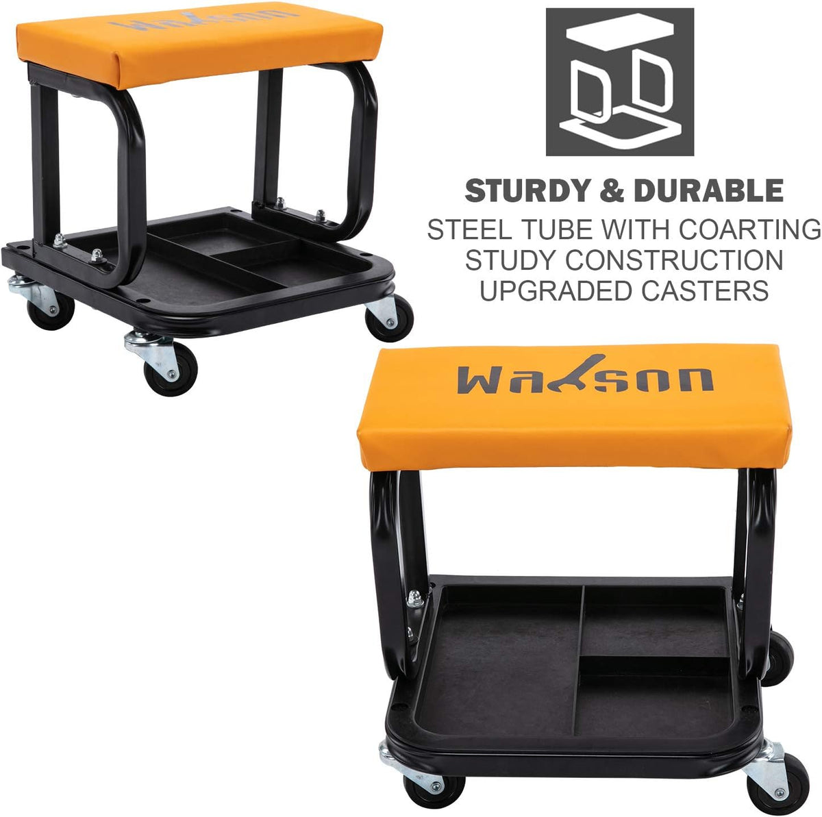 Rolling Garage Seat with Tool Tray Storage, 300 lbs Capacity, Pack of 2 E3909