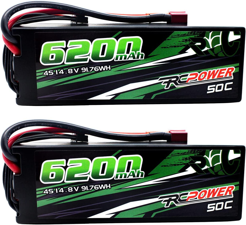14.8V 6200mAh 4S 50C Hard Case Lipo Battery with T Plug (2Packs) R7240
