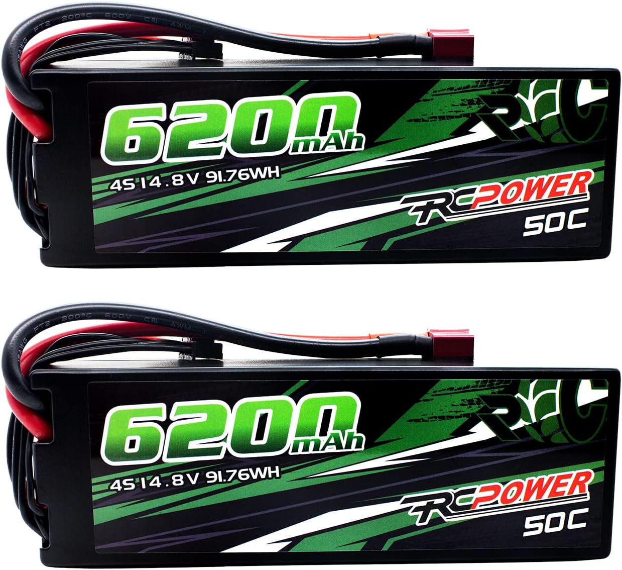14.8V 6200mAh 4S 50C Hard Case Lipo Battery with T Plug (2Packs) R7240