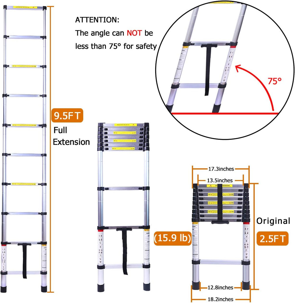 9.5FT Aluminum Telescoping Ladder V3477