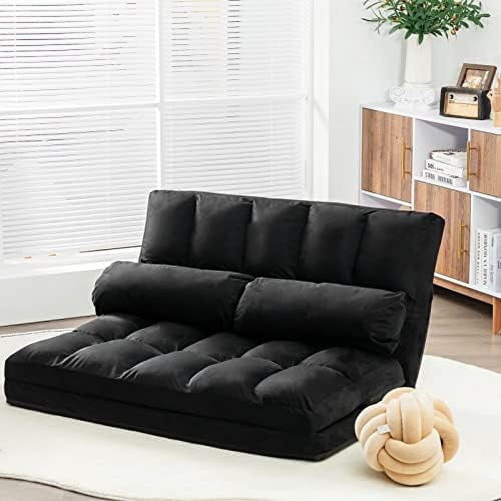 6-Position Foldable Suede Floor Sofa Bed with 2 Pillows (Brown) G3447