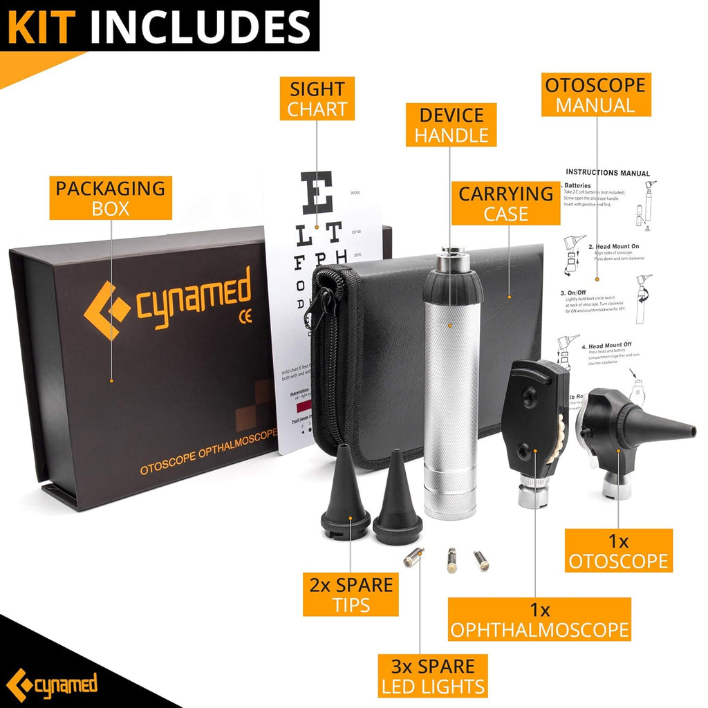 2-in-1 Ear Scope Set with Sight Chart, Replacement Tips, and Carry Case W494042