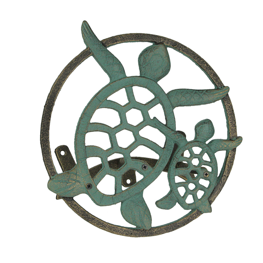 Verdigris Bronze Cast Iron Sea Turtle Wall Mount Garden Hose Hanger E674877