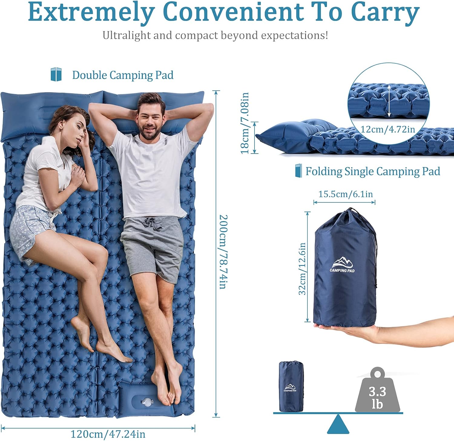 Inflatable Camping Pad for 2 Person Lightweight Waterproof Air Mattress U79254