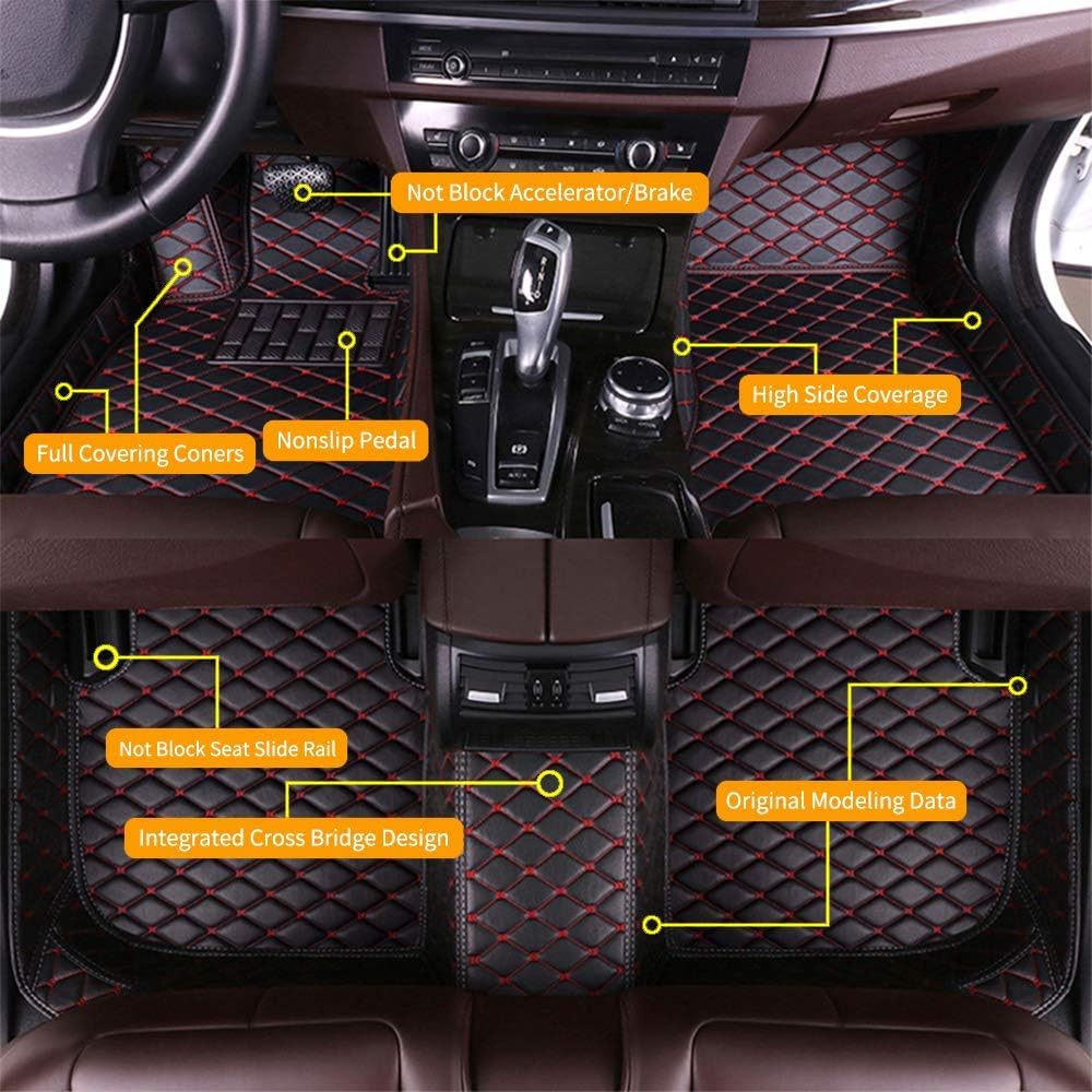 Red Waterproof Anti-Skid Leather Full Coverage Car Floor Mats L933