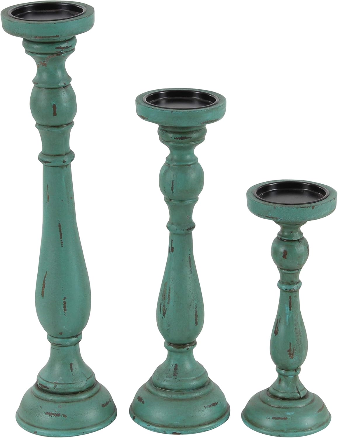 Teal Wood Candle Holder K244