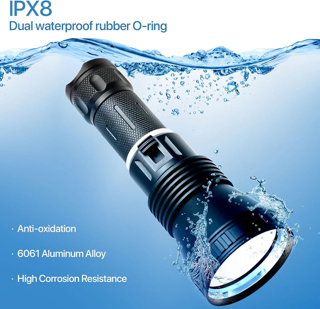 6000 Lumen Waterproof Rechargeable LED Diving Flashlight, Pack of 2 B965721