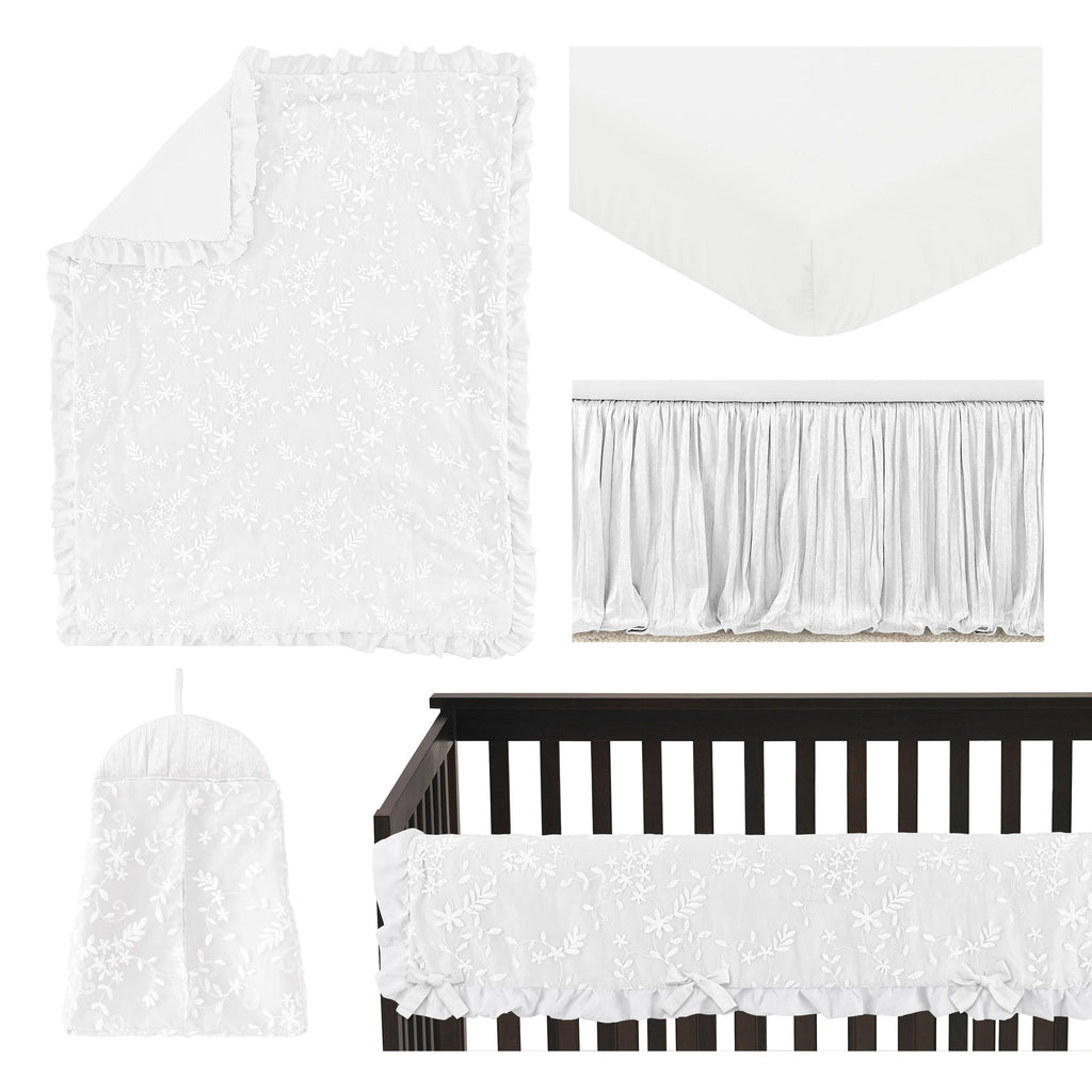 White Floral Lace Baby Girl Crib Bedding Set P27352