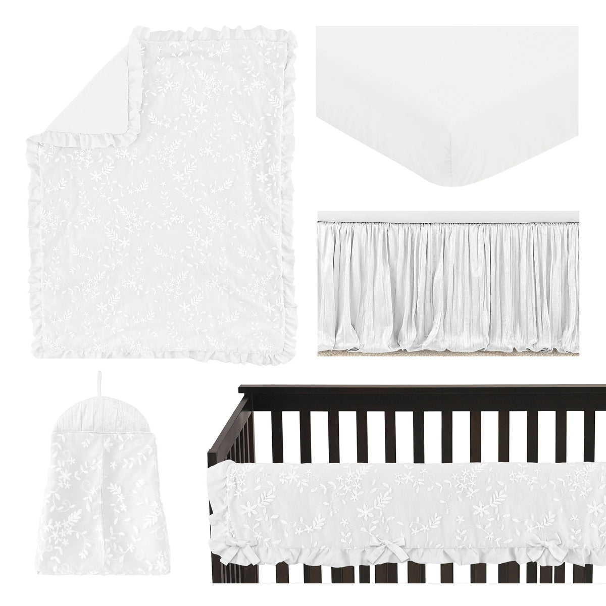 White Floral Lace Baby Girl Crib Bedding Set P27352