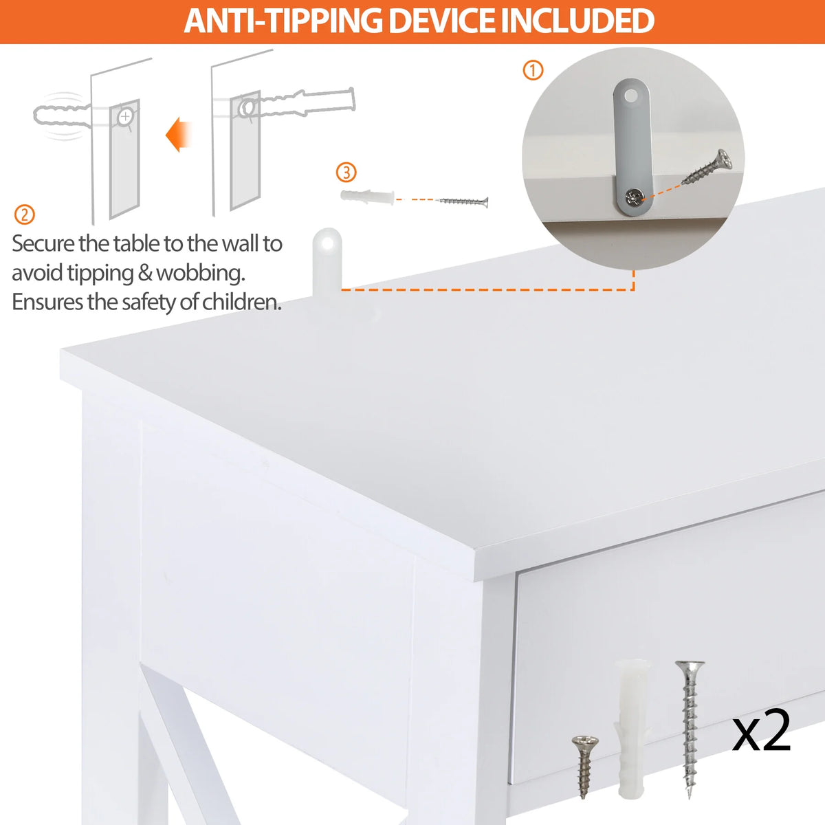 White Wooden Console Table with 1 Drawer and 2 Storage Shelves S512021