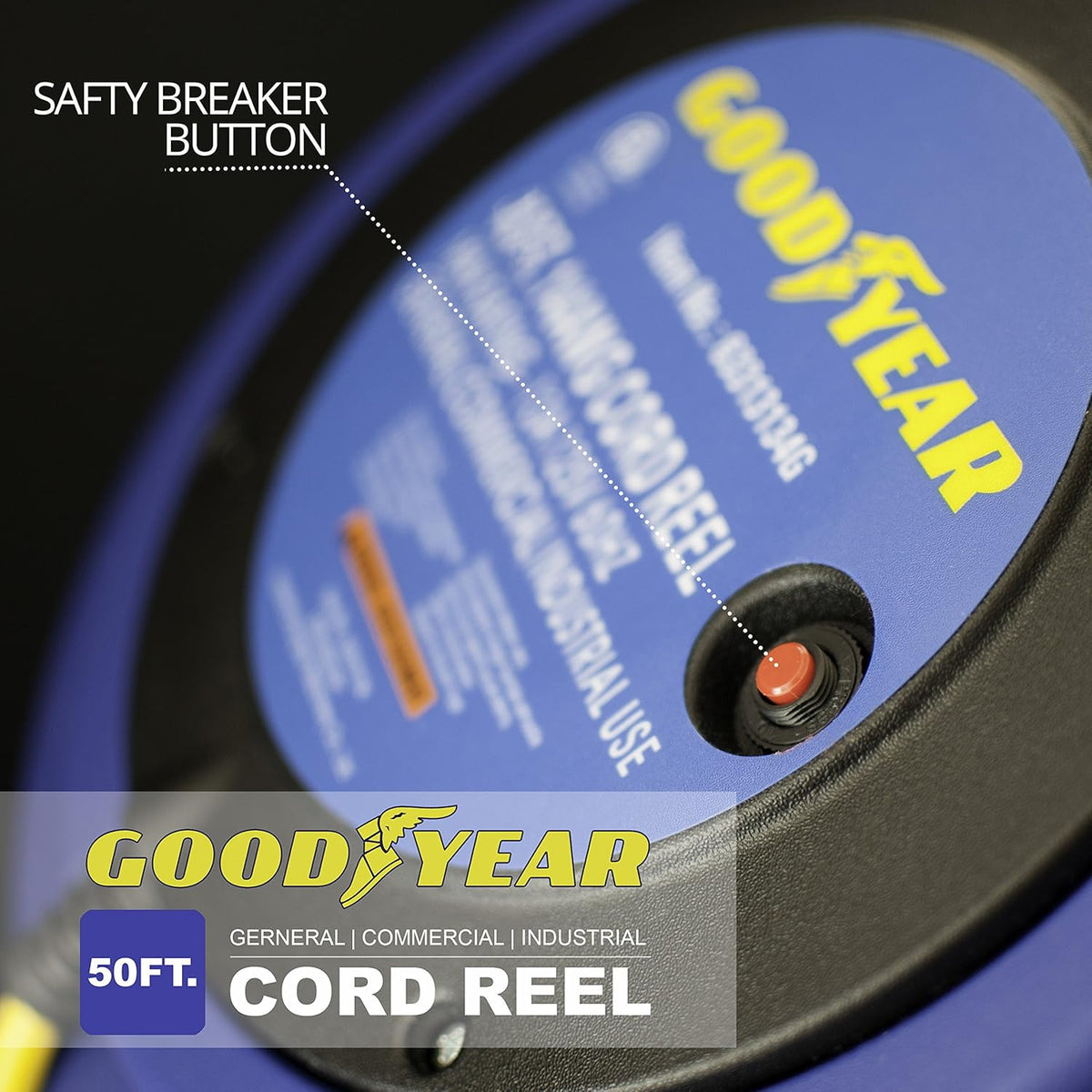 Retractable Extension Cord Reel 16AWG x 50' 3C/SJTOW LED Triple Tap Connector Power 7.5A 125VAC 938W H124110