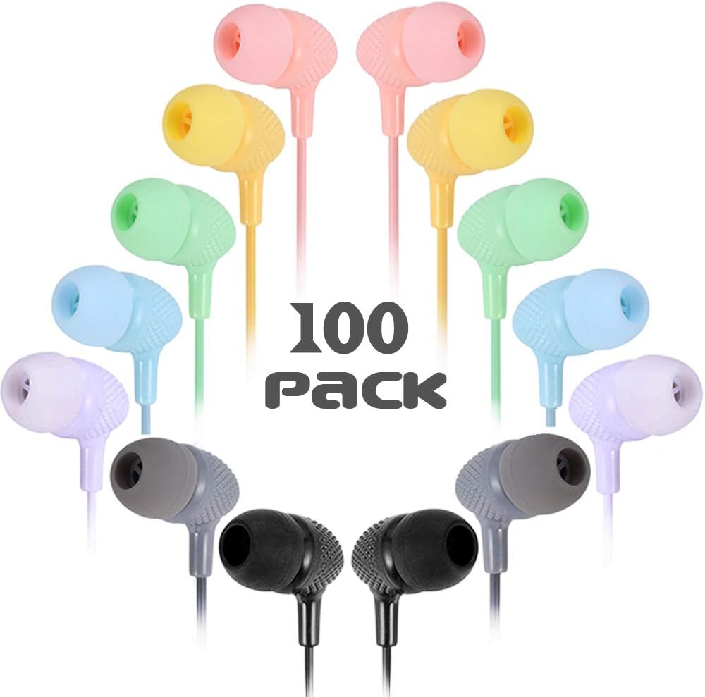 100 Pack Macaron Colors Mixed In-Ear Headphones Y7219