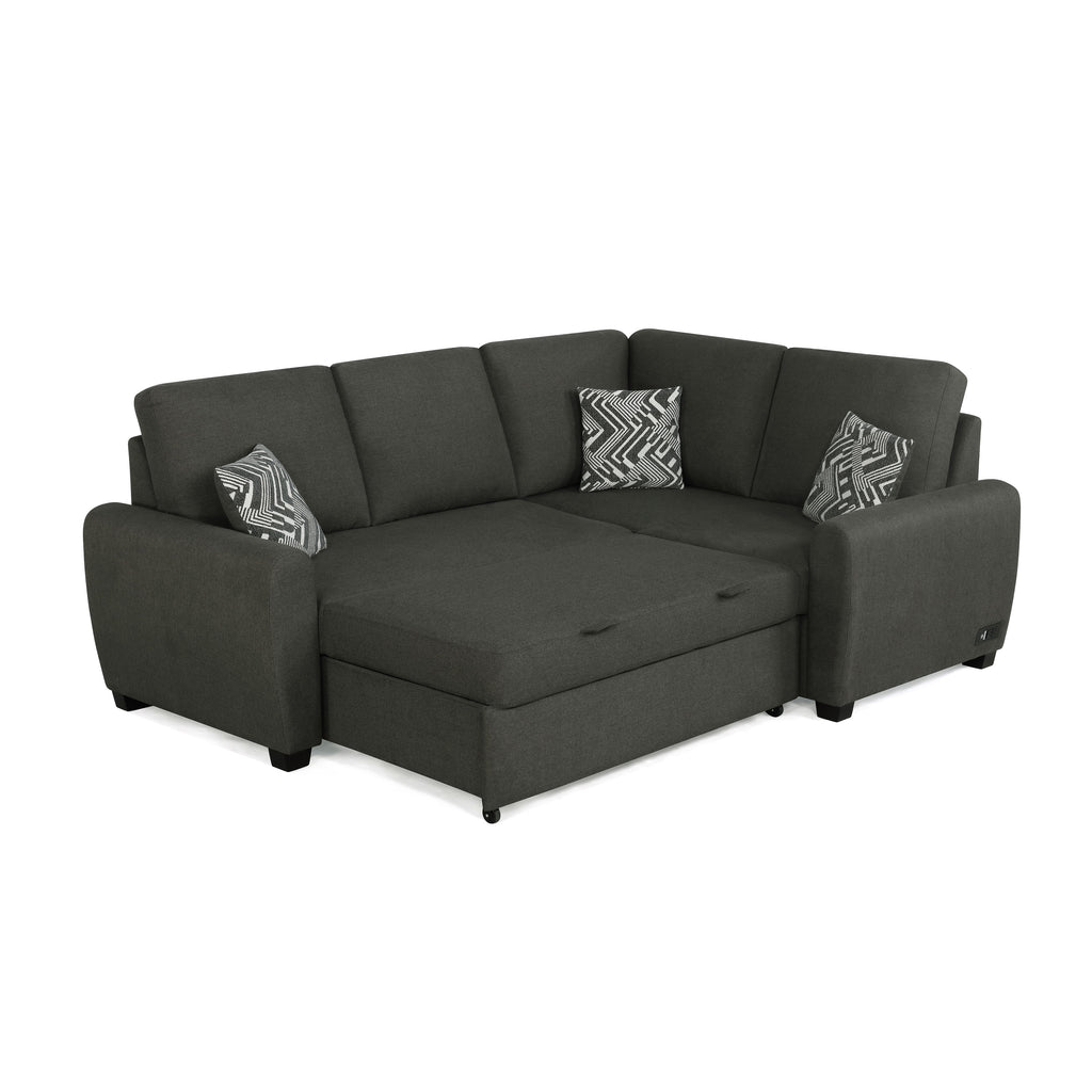 Charcoal Gray Fabric Sectional Sofa with USB & Power X988