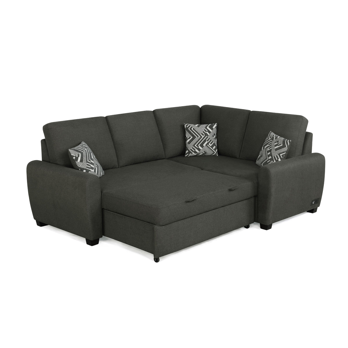 Charcoal Gray Fabric Sectional Sofa with USB & Power X988