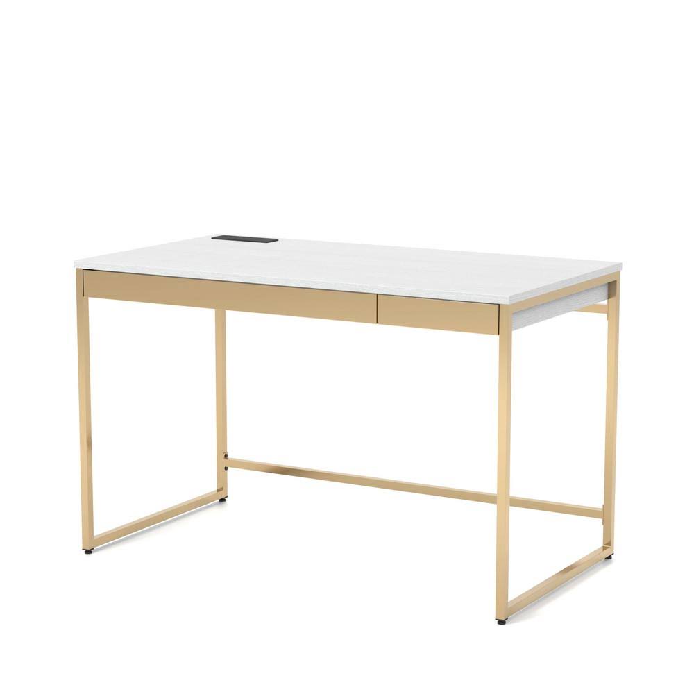White and Copper Plating 2-Drawer Writing Desk Y8761