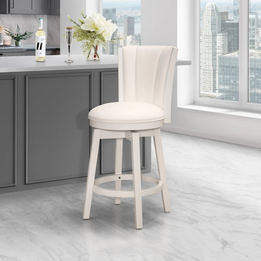White Wood Counter Height Swivel Stool with Upholstered Back W687