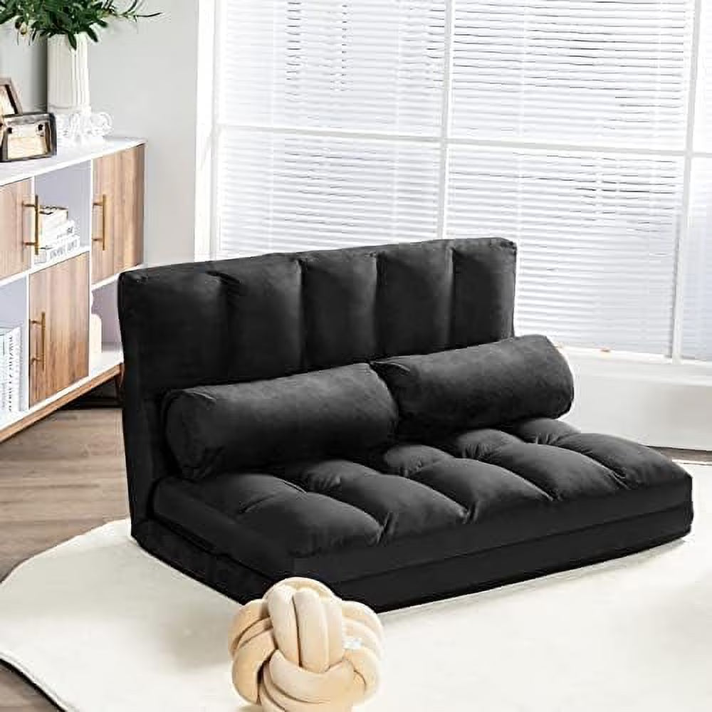 6-Position Foldable Suede Floor Sofa Bed with 2 Pillows (Brown) G3447