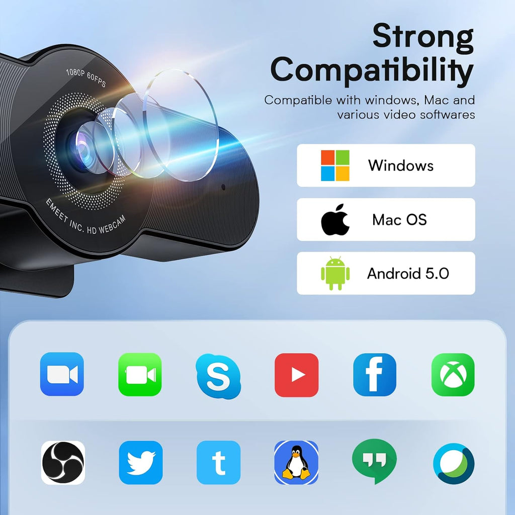 1080P 60FPS Webcam with Privacy Mode, Built-in 2 Noise Reduction Mics, Autofocus USB Camera D565741