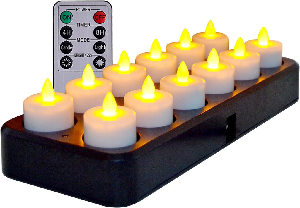 Set of 12 Amber Yellow LED Flameless Tealight Candles W39156