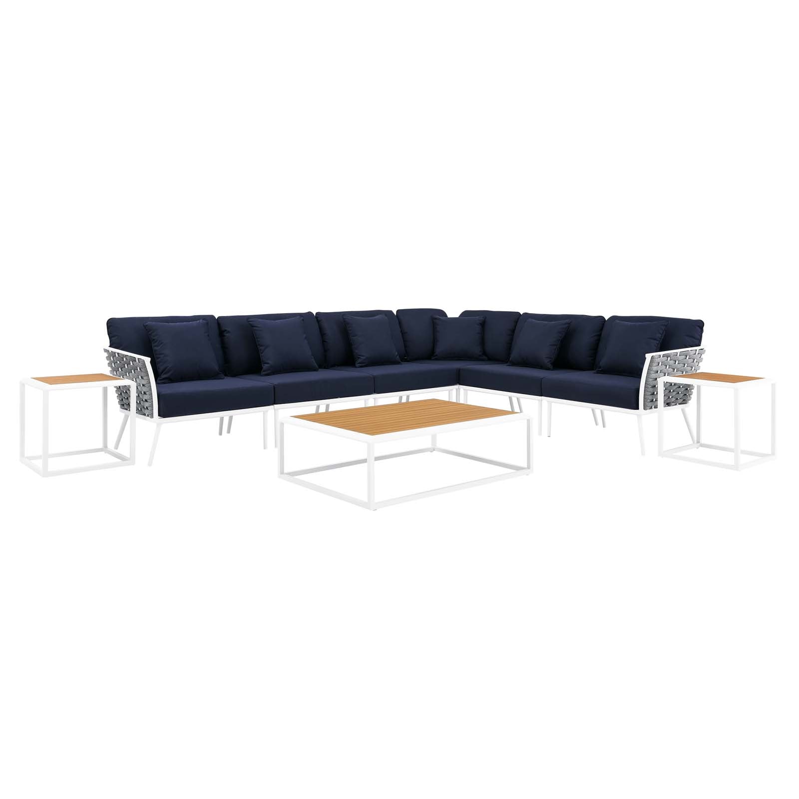 White Navy 9 Piece Aluminum Outdoor Sectional Sofa Set Y380