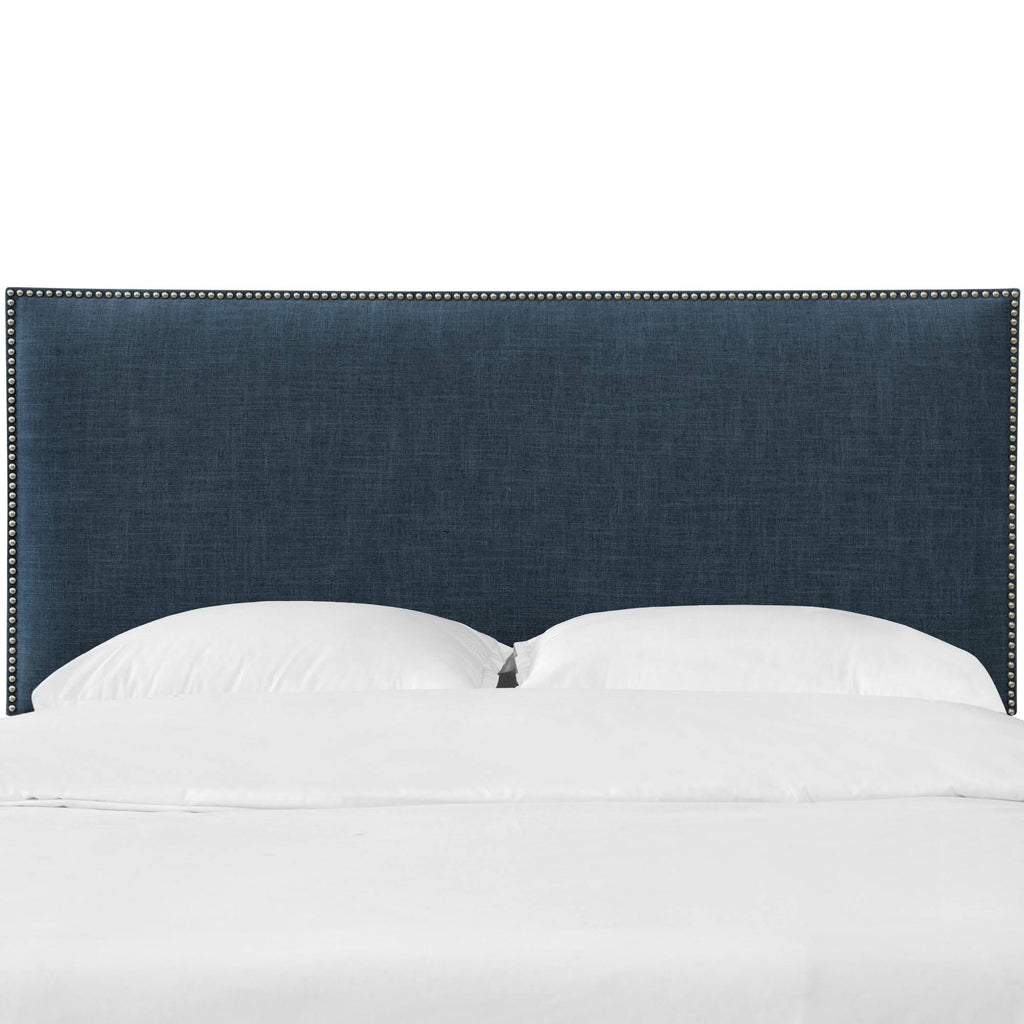 Dark Navy Linen Headboard with Pewter Nailbuttons E494684