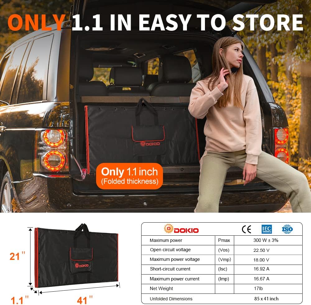 300W Portable Foldable Solar Panel Charger Kit with 18V DC Output, Smart LCD Controller, 2 USB F308310