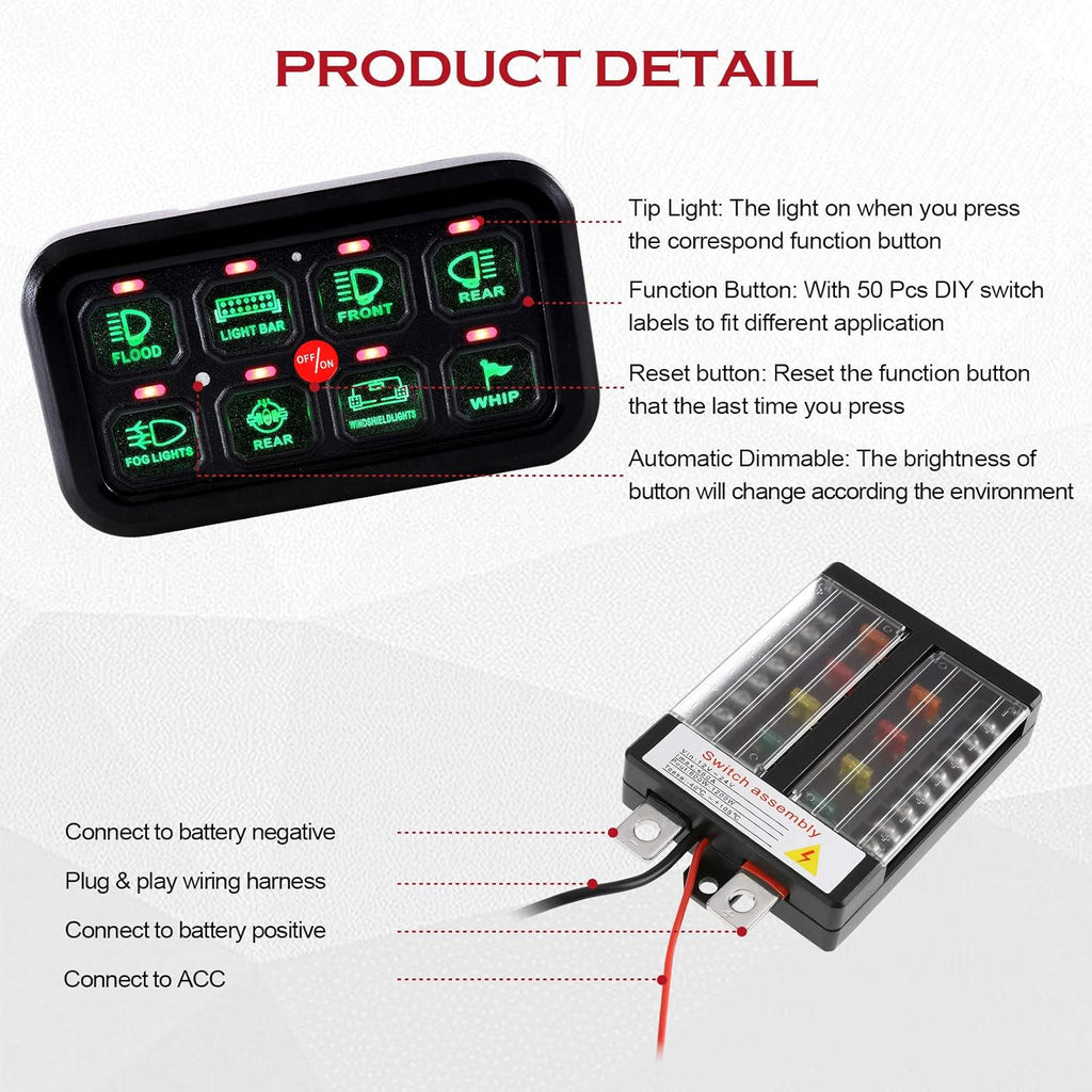 8 Gang Switch Panel Touch Screen for Car Truck ATV UTV Boat E4990