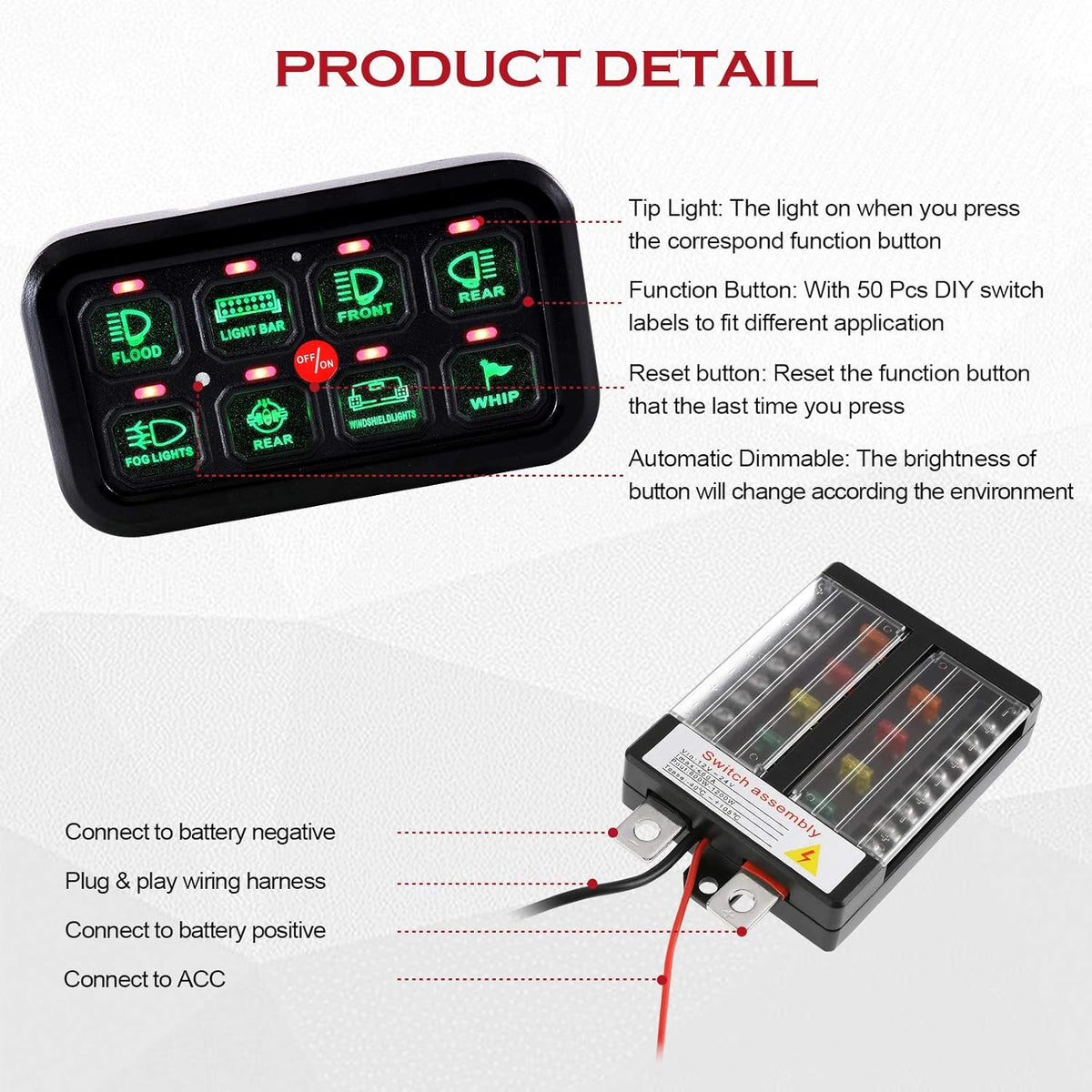 8 Gang Switch Panel Touch Screen for Car Truck ATV UTV Boat E4990