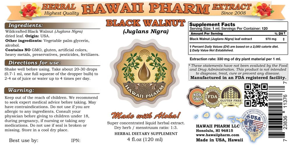Black Walnut Organic Dried Leaves Liquid Extract Herbal Supplement 2 oz M424737