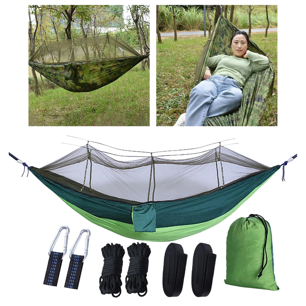 Camping Hammock with 2 Hanging Straps, Lightweight Parachute Hammock, dark green E44440