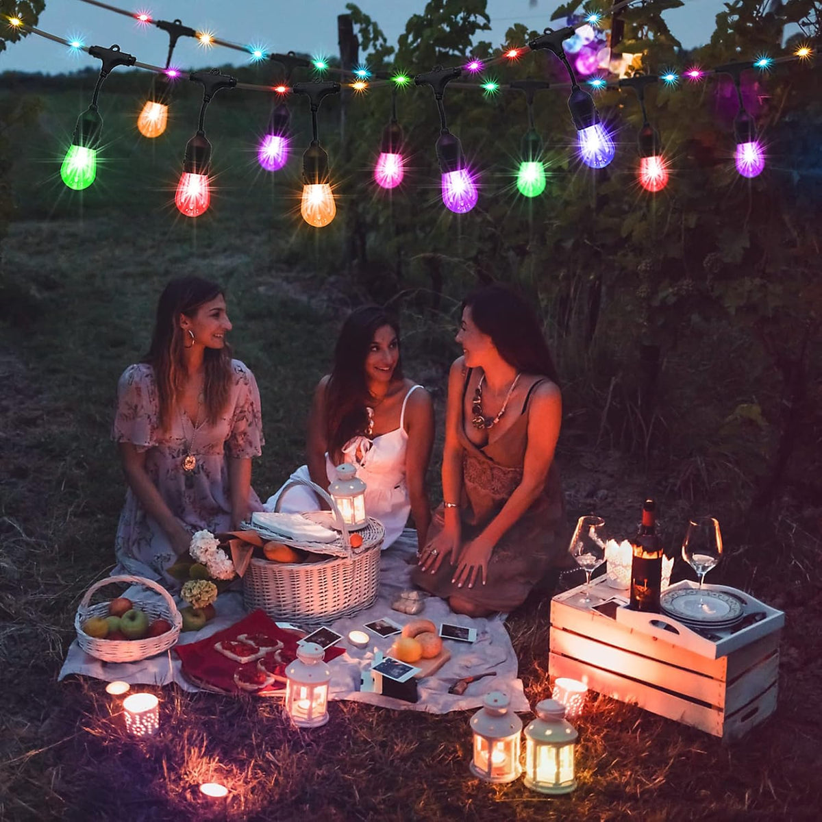 48FT RGB LED String Lights with Remote, Waterproof Edison Bulb Outdoor Lights D254