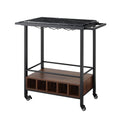 Black Faux Marble Rolling Bar Cart with Bottle Storage L81513