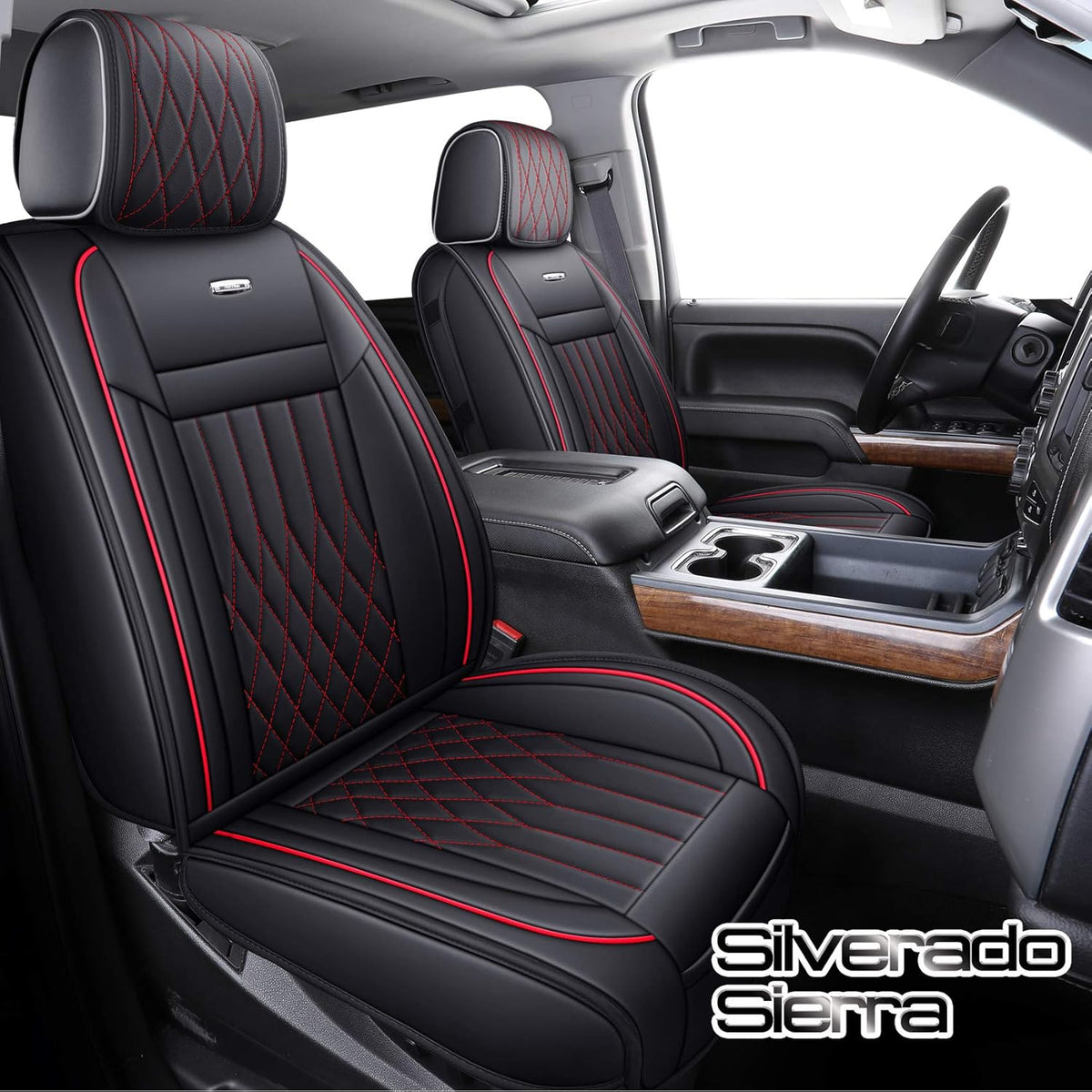 Black and White Waterproof Faux Leather Car Seat Covers Front Pair F77223