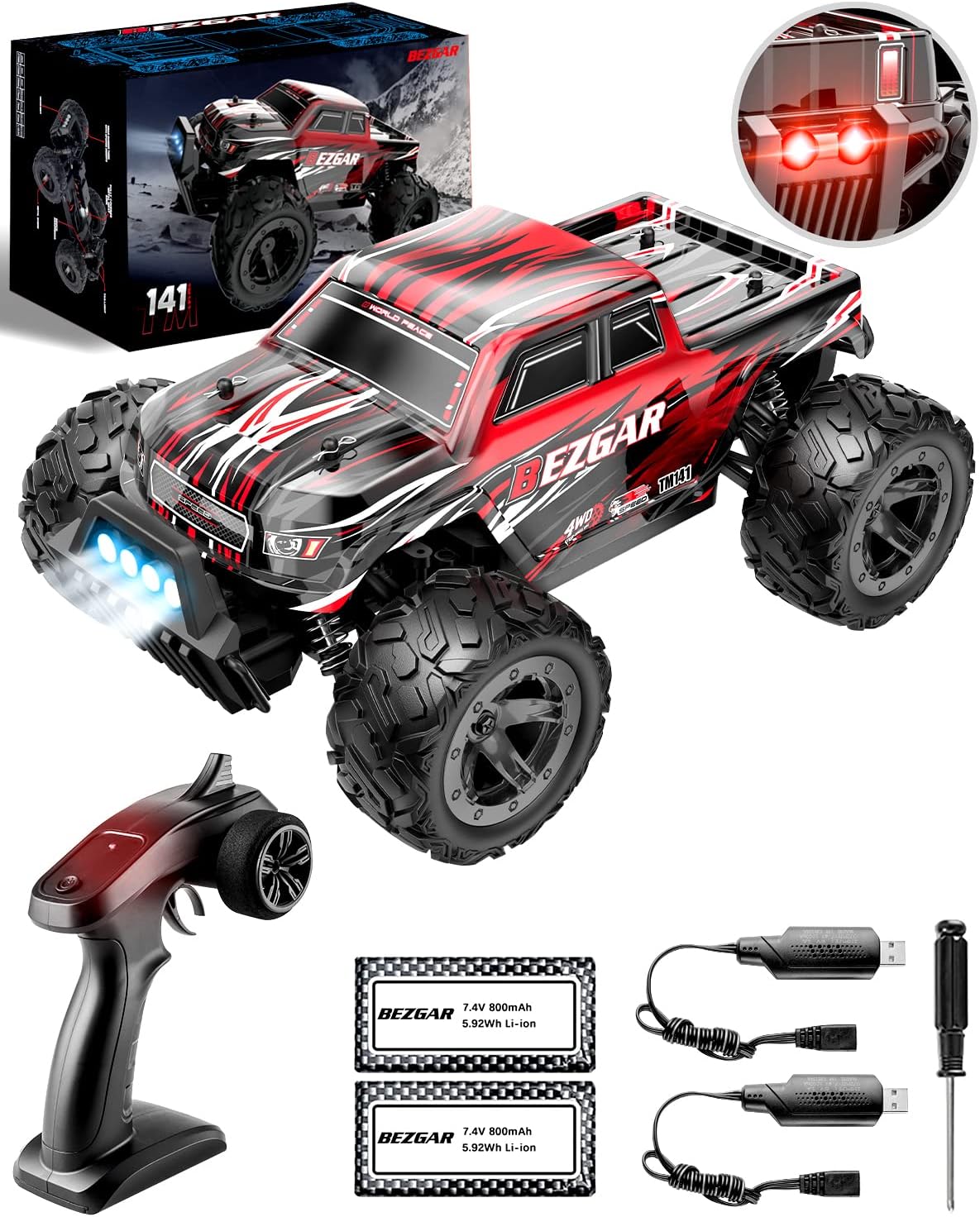RC Cars 1:14 Scale Remote Control Car, 4WD Top Speed 25 Km/h Electric Toy Off Road RC Car Truck Crawler with Two Rechargeable Batteries M376777