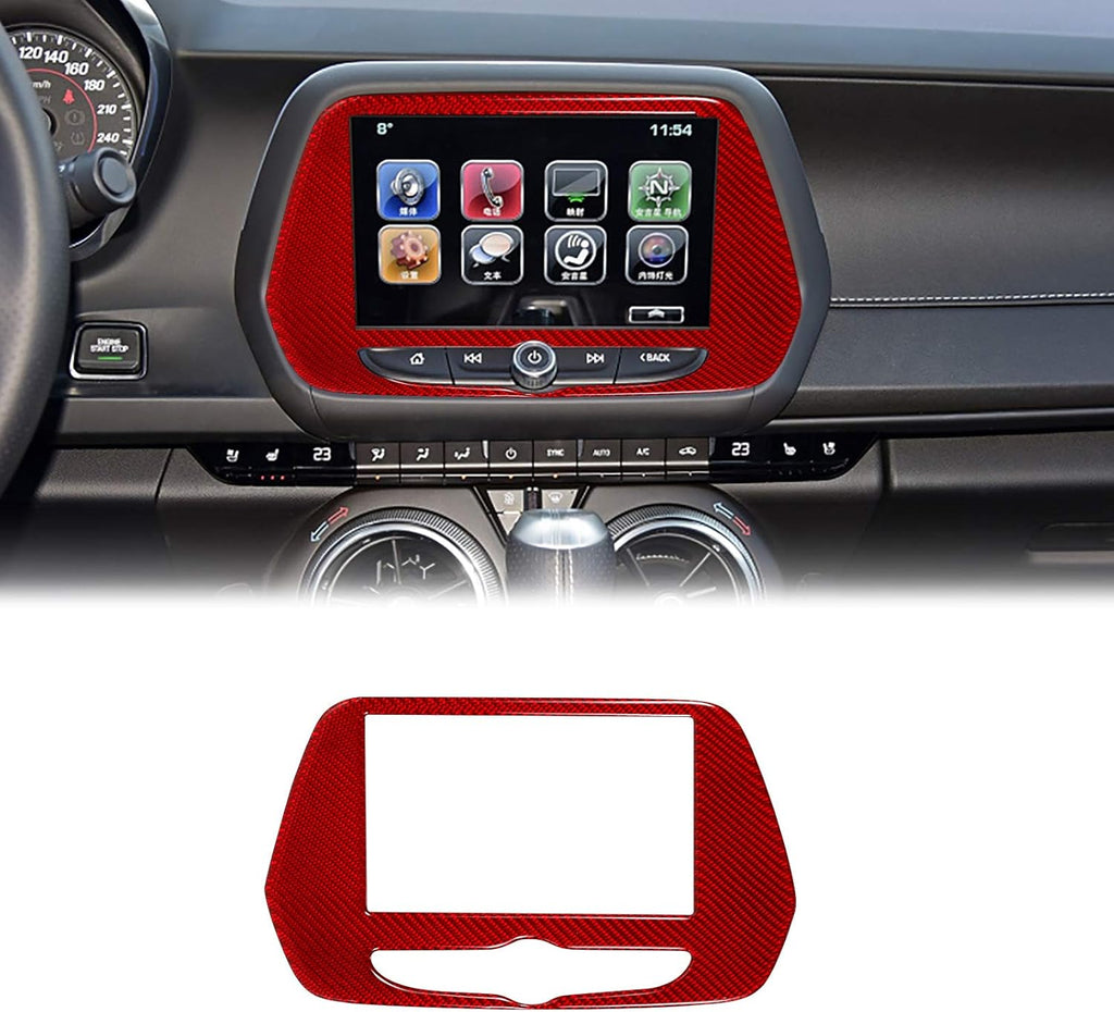Red Carbon Fiber Radio Screen Navigation Panel Trim Cover for Chevrolet Camaro 2017 2018 2019 2020 D66256