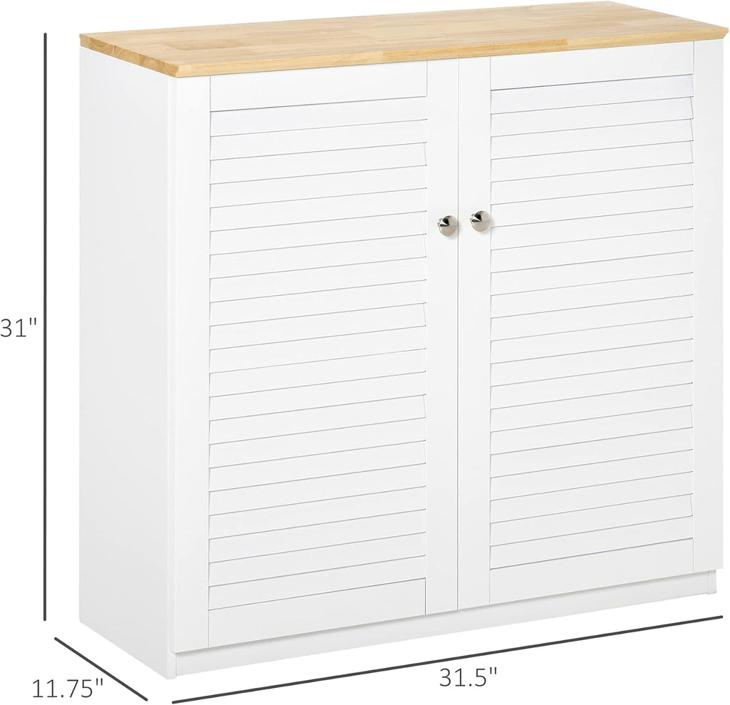 White Freestanding Storage Cabinet with Louvered Doors H153207