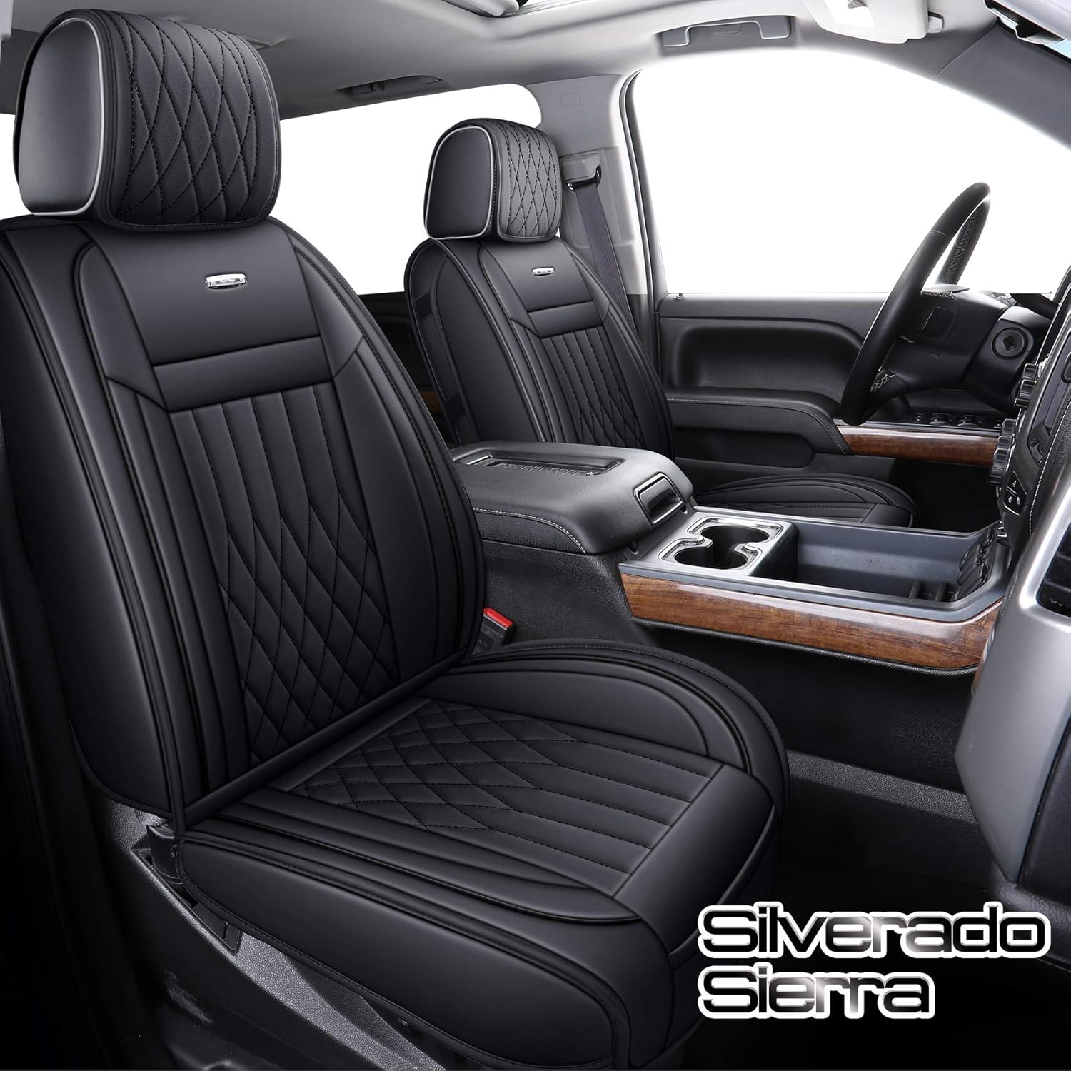 Black and White Waterproof Faux Leather Car Seat Covers Front Pair F77223