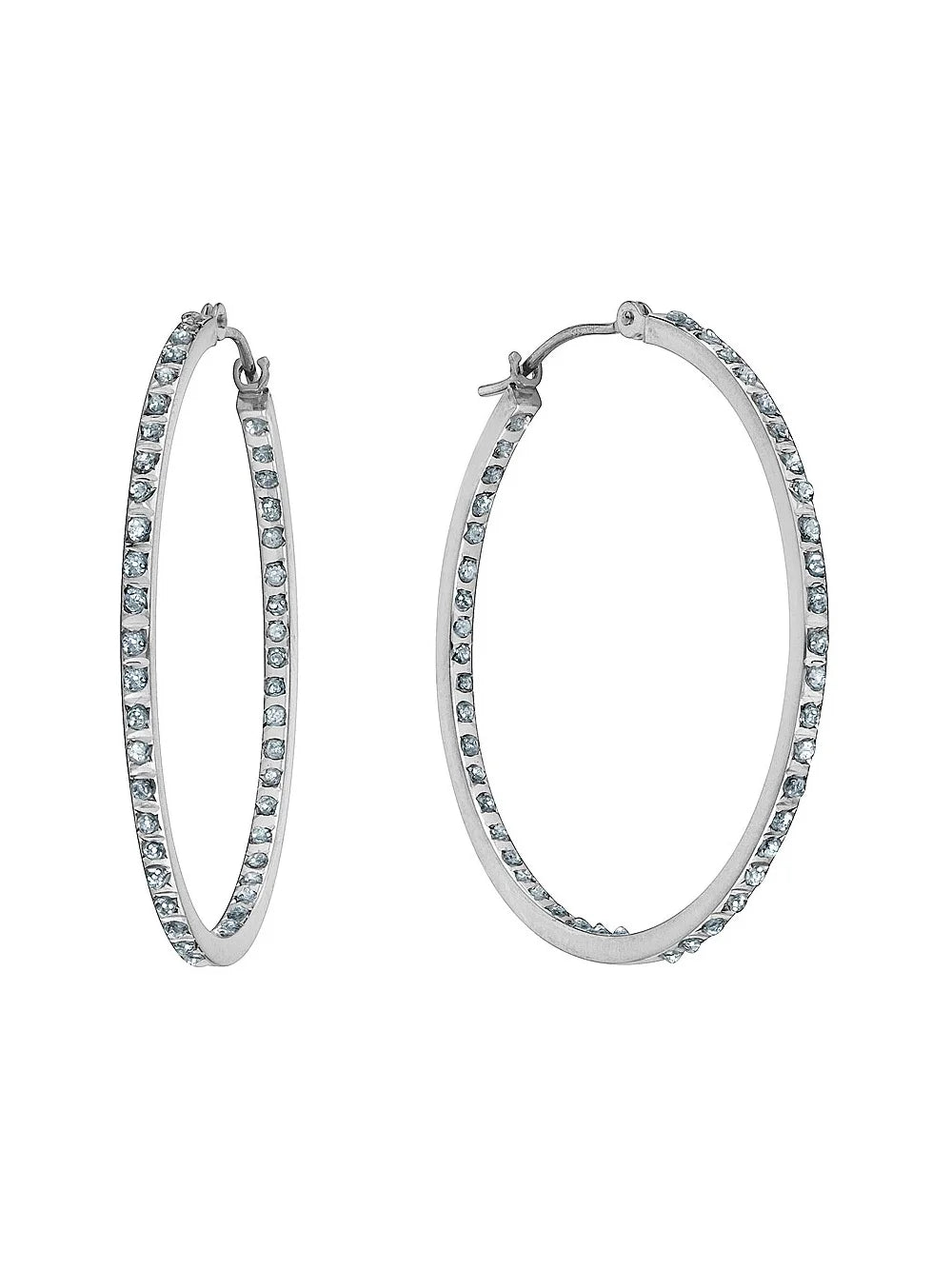 14K White Gold Diamond Hoop Earrings (1 1/3 Inch) L783586